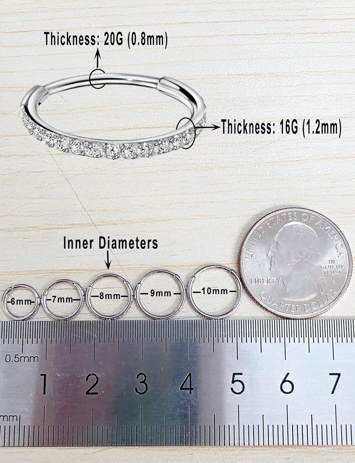 TDEBA Conch Piercing Schmuck, 316L Chirurgenstahl Segment Nasenring, CZ Knorpel Ohrringe, Lippenring, Segment Helix Rook Nahtloser Clicker Piercing Schmuck