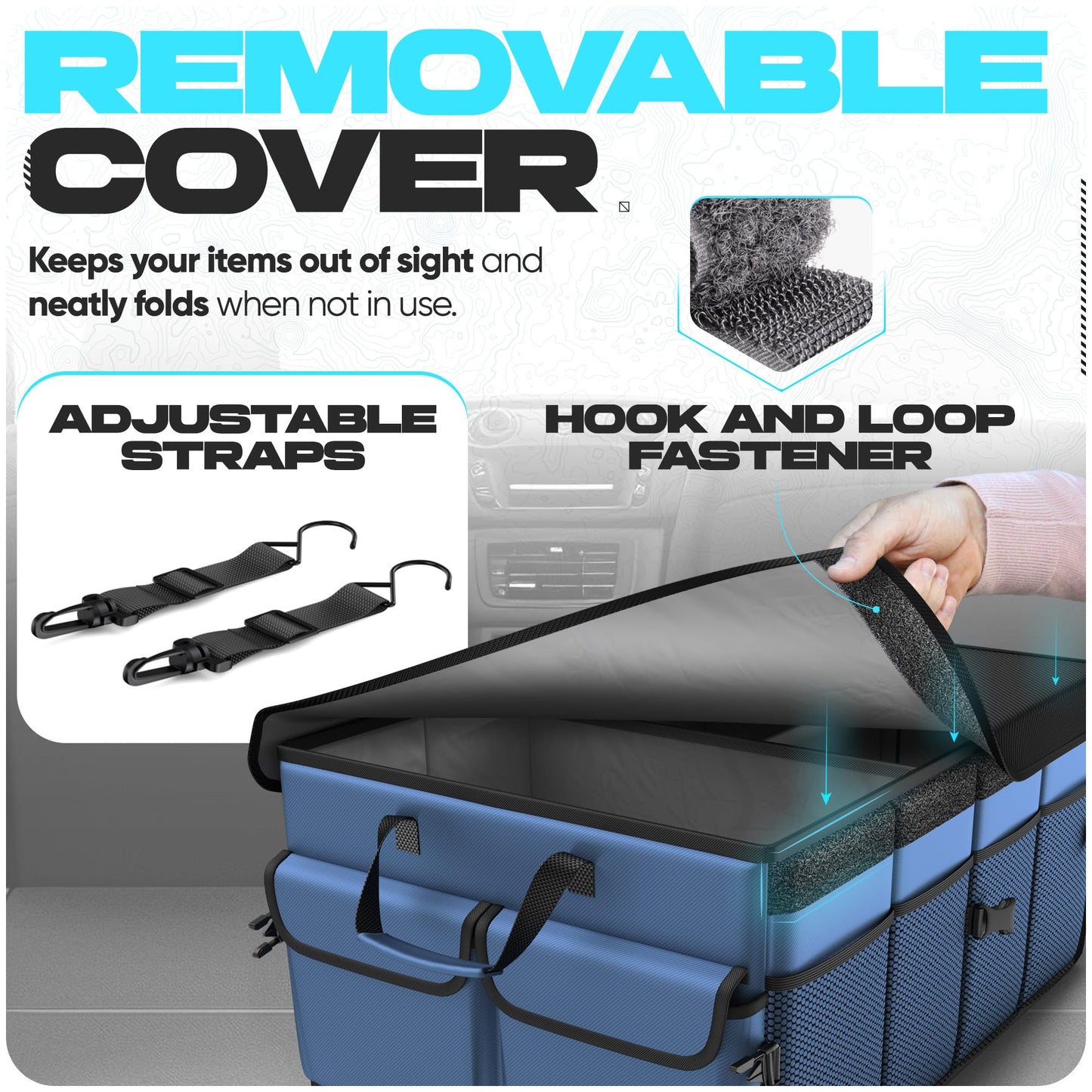 FORTEM Car Trunk Organizer, Collapsible Multi Compartment Car Organizer, Foldable SUV Storage for Car Accessories for Women Men, Non Slip Bottom, Securing Straps, Soft Cover 50L (Black, Standard)