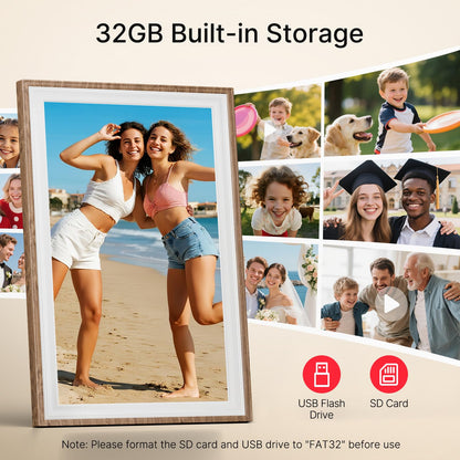 Frameo 10.1 Inch WiFi Digital Picture Frame, Smart Cloud Electronic Photo Frame with HD IPS Touch Screen Slideshow 32GB Memory Auto-Rotate Wall Mount, Share Photos/Videos from Phone - Gifts for Mom