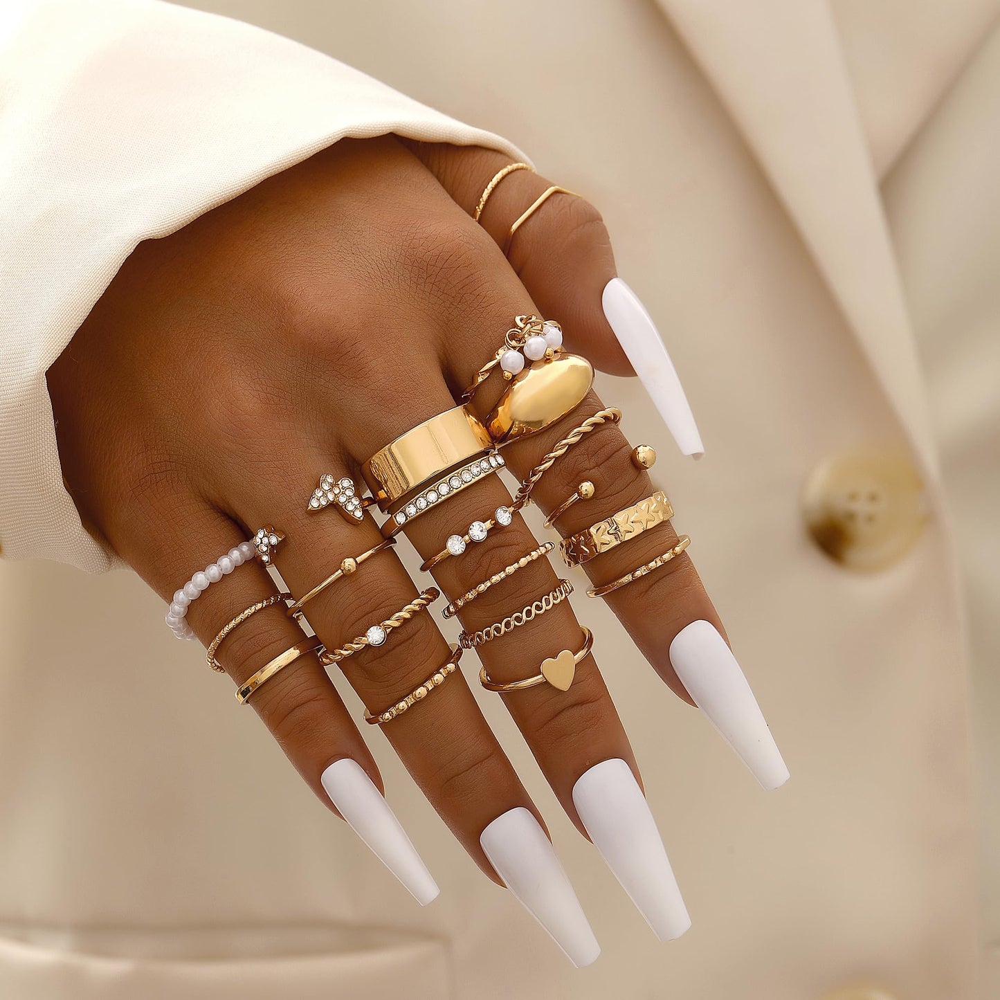 FAXHION 24-60 Pcs Gold Stackable Rings for Women, Knuckle Rings Chunky Gold Ring Set Dainty Stacking Cute Rings, Multiple Sizes Cute Jewelry Set Gift