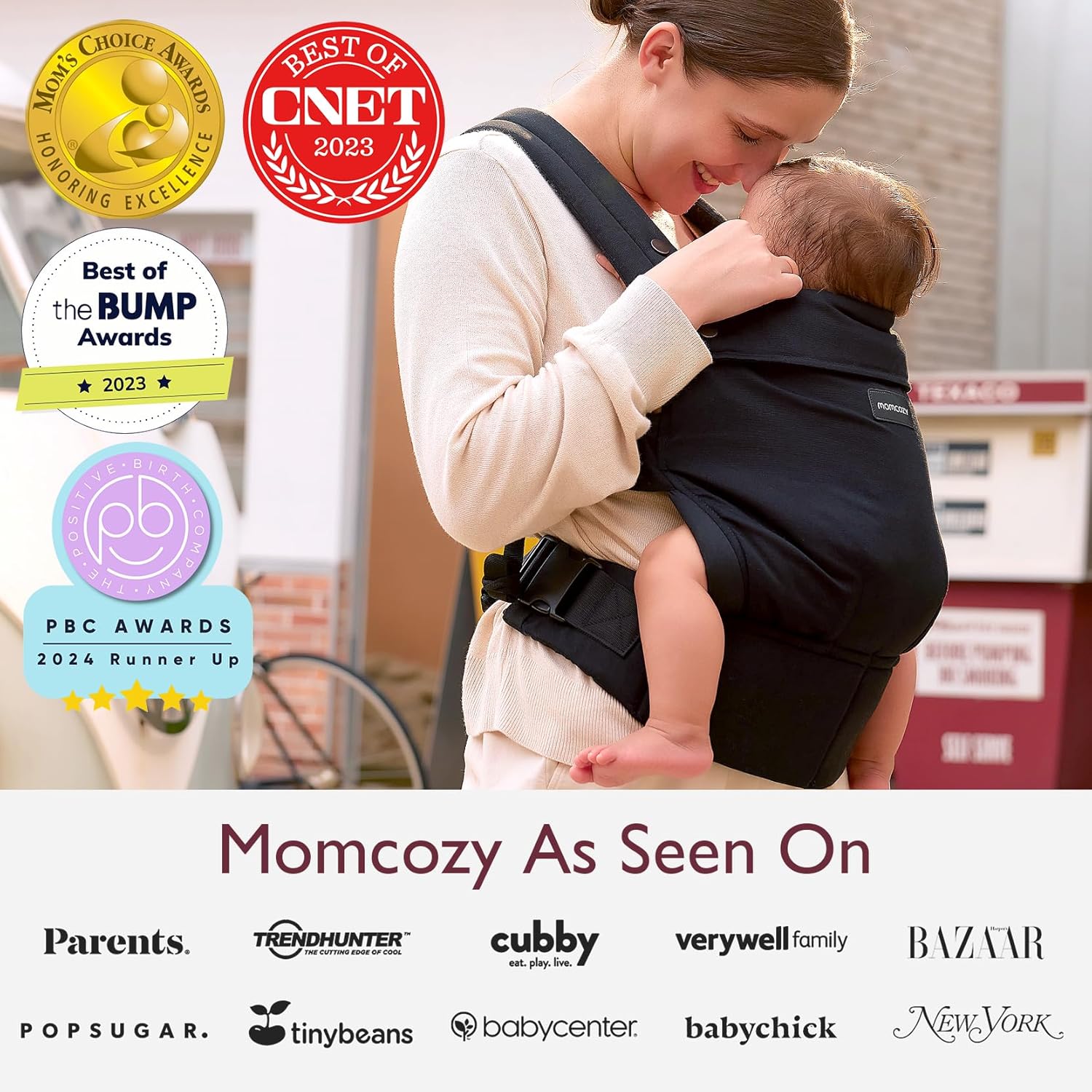 Momcozy Baby Carrier Newborn to Toddler - Ergonomic, Cozy and Lightweight Infant Carrier for 7-44lbs, Effortless to Put On, Ideal for Hands-Free Parenting, Enhanced Lumbar Support, Black