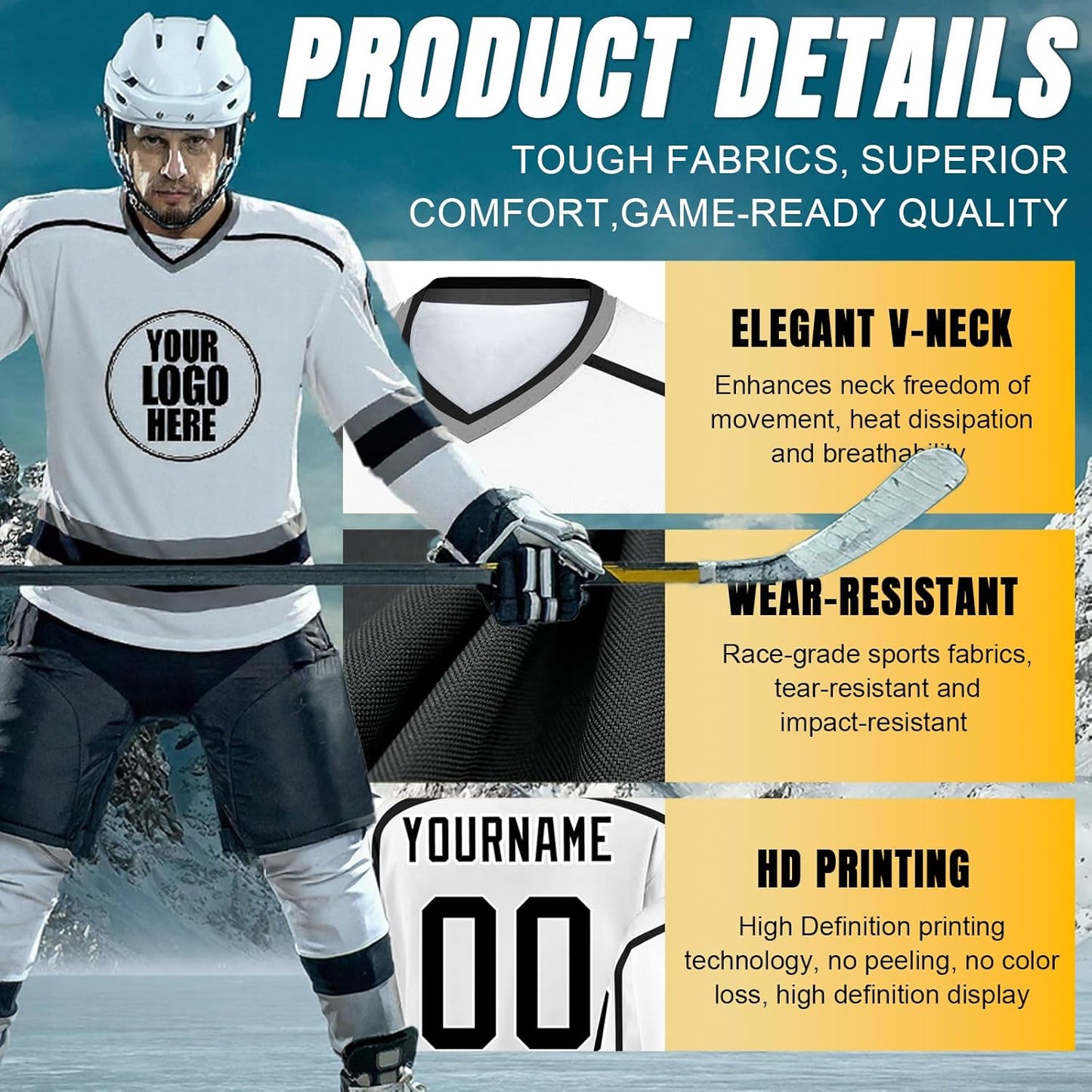 Individuelles Hockeytrikot für Herren/Damen/Kinder/Jugendliche, personalisierbar mit Name/Nummer/Logo, Übergröße Hockey-Shirt