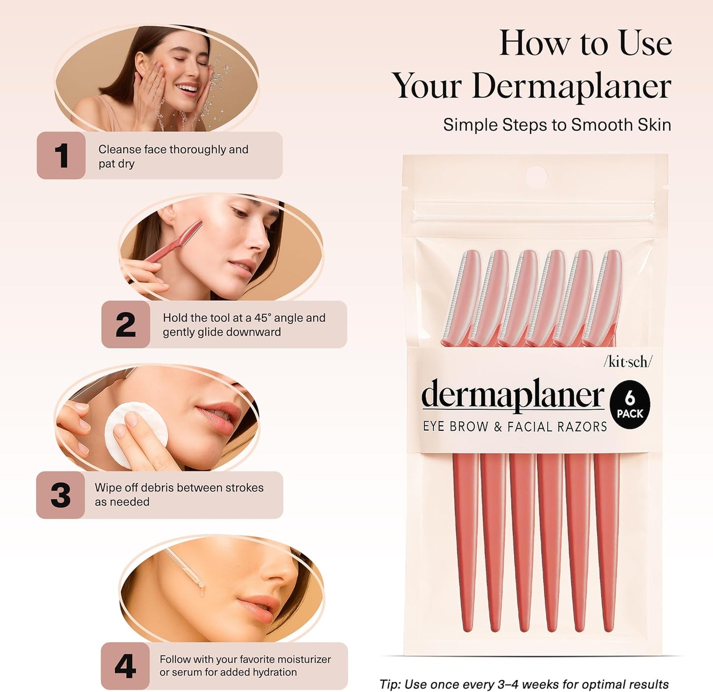 Kitsch Dermaplaning-Rasierer für Damen & Herren – Gesichtsrasierer, Augenbrauenrasierer & Gesichtshaarentferner – Peeling-Gesichtsrasierer & Hautpflege-Tool für glattere Haut – Terracotta, 12 Stück