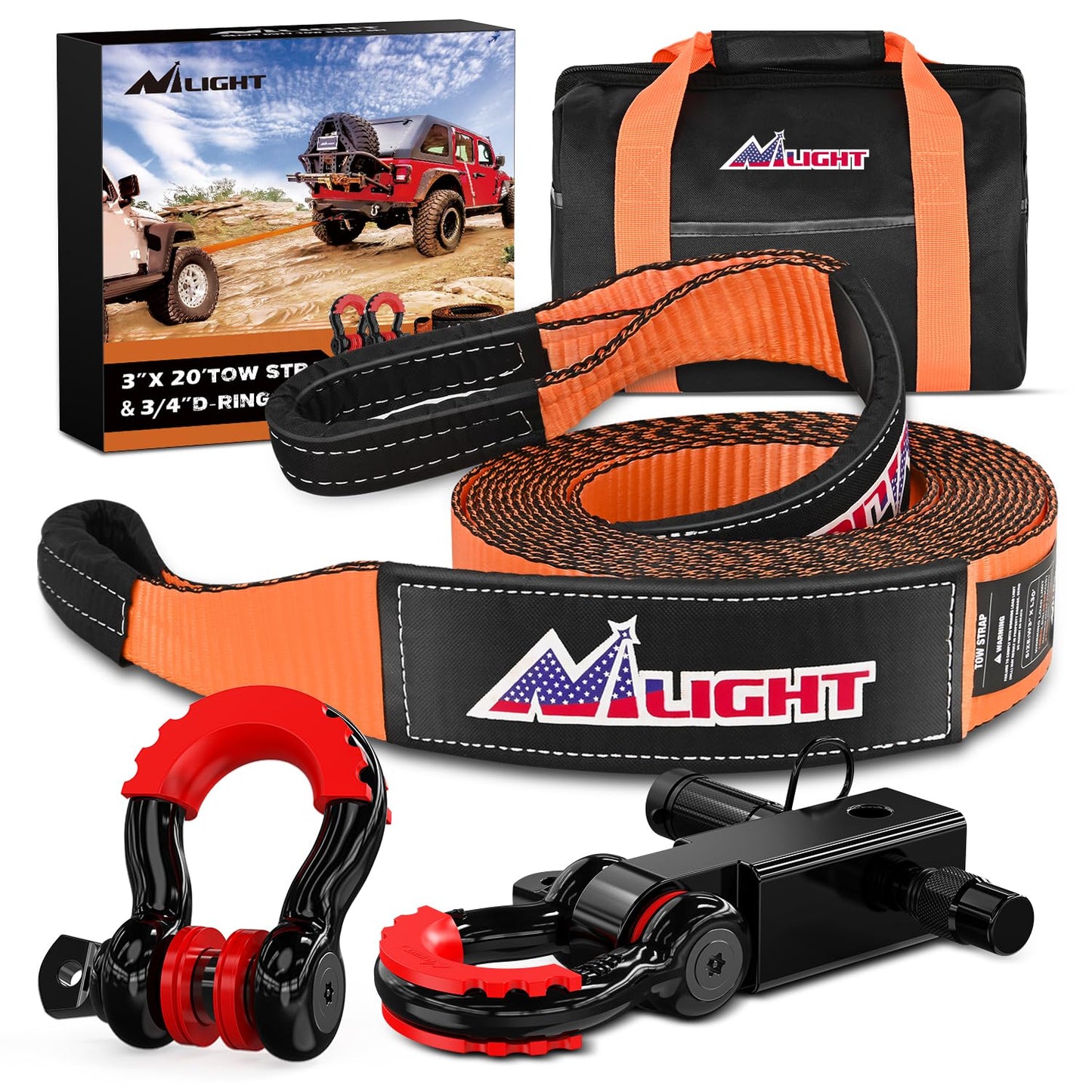 Nilight Anti-Theft Shackle Hitch Receiver 2Inch 45000 LBs Breaking Strength 3/4" Anti-Theft D Ring Shackle 5/8" Trailer Hitch Lock Pin Heavy Duty Solid Towing Kit for Trucks Off Road (Black)