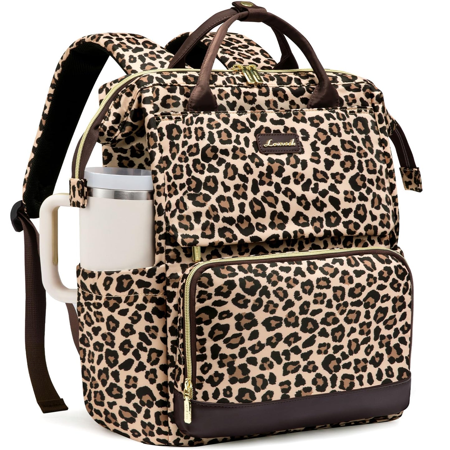 LOVEVOOK Laptop Backpack for Women with Giant Tumbler Holder Pocket, 15.6 inch Travel Work Bag Purse for Nurse Teacher, Waterproof Casual Daypack Bookbag for College Business