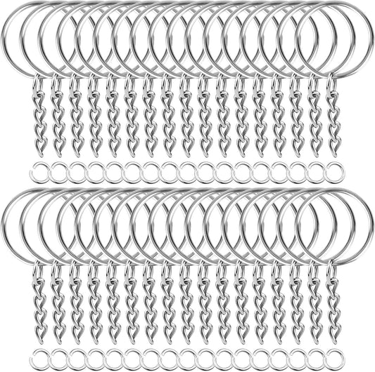 Paxcoo 50Pcs Keychains with Chain and 50 Pcs Jump Rings, Keychain Rings Kit Findings Bulk for Keychain Making Supplie DIY Crafts