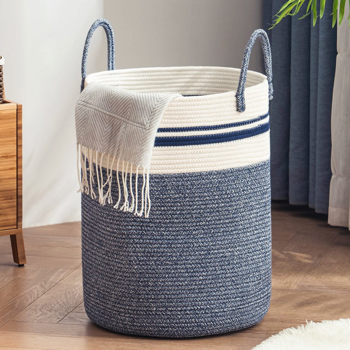 Woven Rope Laundry Hamper Basket by YOUDENOVA, 72L Tall Luandry Basket, Baby Nursery Hamper for Blanket Storage in Bedroom-Large-Jute