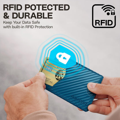 Schlankes RFID-Portemonnaie für Herren – Minimalistisches Portemonnaie für Männer mit Geldklammer, fasst 12 Karten – Langlebiges Leder-Carbonfaser-Herrenportemonnaie – Perfektes Geschenk für Männer (Geldklammer, schwarzes Carbon)