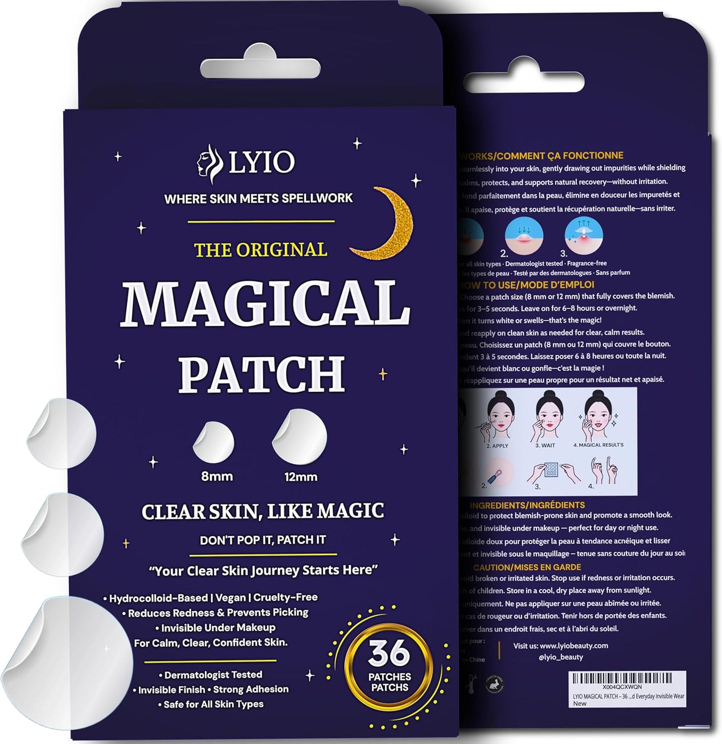 LYIO MAGICAL PATCH – 36 Ultra-Thin Blemish Dots | Breathable Hydrocolloid Patches, Gentle on All Skin Types for Clearer-Looking Skin, Invisible Under Makeup