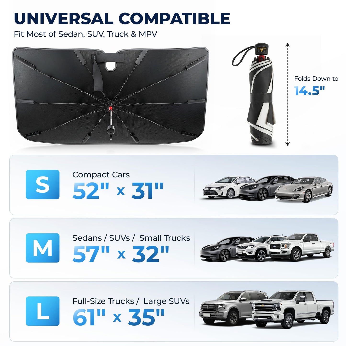 DMJN Umbrella Windshield Sun Shade for Jeep Grand Cherokee (2011-2026), Car Sunshade for Front Windshield [Nano Ice-Crystal Coatings] UPF50+ Heat & UV Block, Protect Interior & Keep Cooler