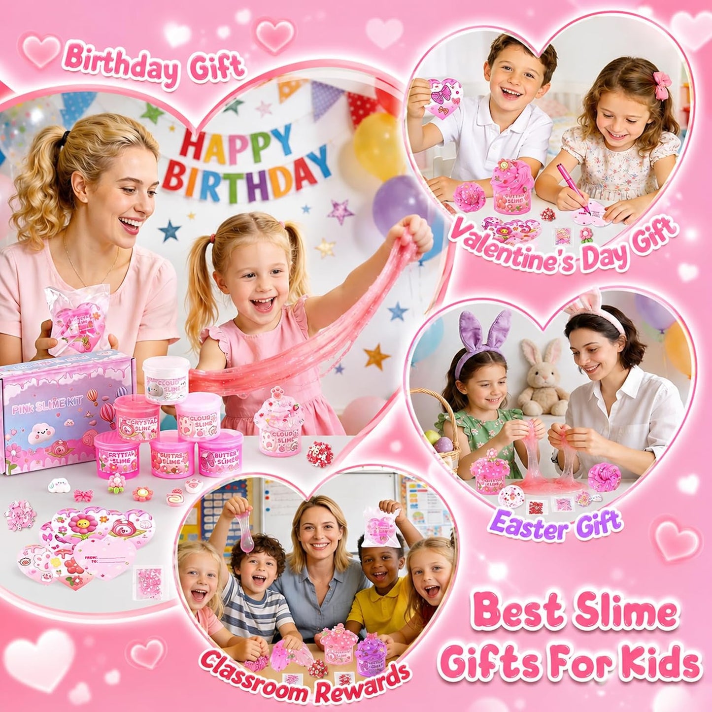 6 Pack Slimes, Pink Slime Kids, Cloud Slime kit for Girls Ages 8-12, Toys for Girls and Boys, for Kids Slime Set Party kit Goodie Bag Stuffers, 4 5 6 7 8 9 10 Year Old Girl Birthday Gift Cute Stuff