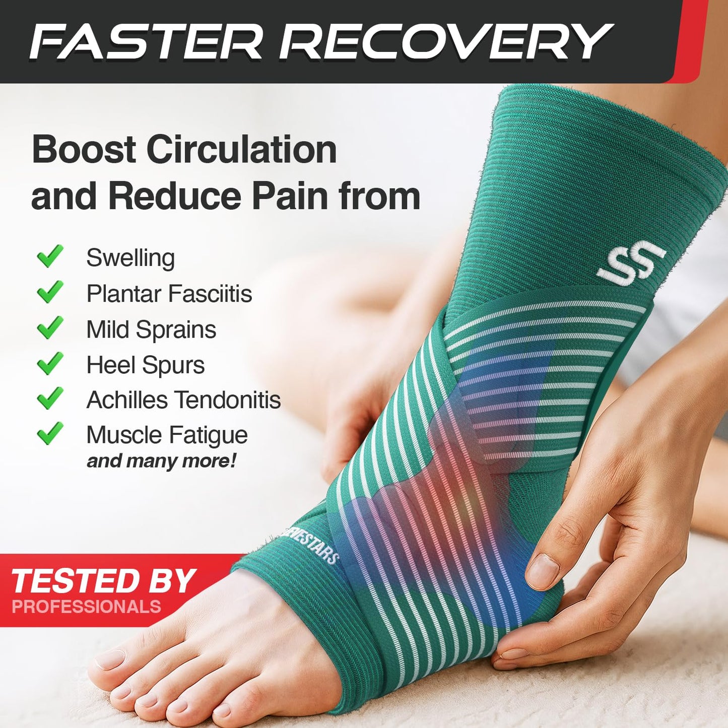 Sleeve Stars Knöchelbandage für Damen & Herren, Knöchelwickel für Verstauchungen, Kompressionsmanschette zur Linderung von Plantarfasziitis, Leicht anpassbare Unterstützung: mit abnehmbarem Gurt (Einzeln/M:25-30cm/Schwarz)