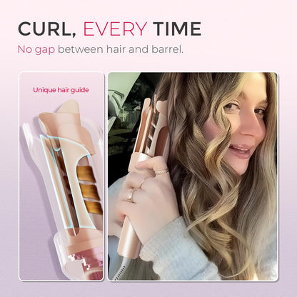 TYMO CURLPRO Automatic Rotating Curling Iron - Beach Waves Curling Wand, Portable Hair Curler, 500 Million Ionic, Dual Voltage & Lightweight for Travel, Ceramic Coating, Metallic Gray 1 inch