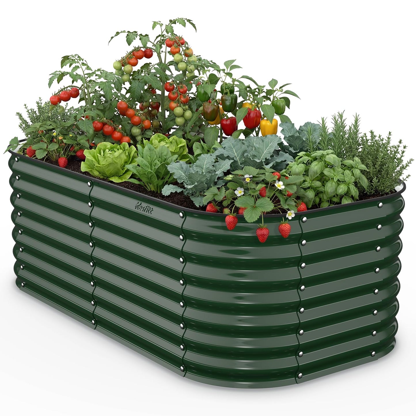Kesfitt Raised Garden Bed, 5x2x1 FT Galvanized Steel Metal Raised Garden Bed, Oval Open-Bottom Design, 12-Inch Deep for Outdoor Vegetable & Herb Gardening, Fruit Green