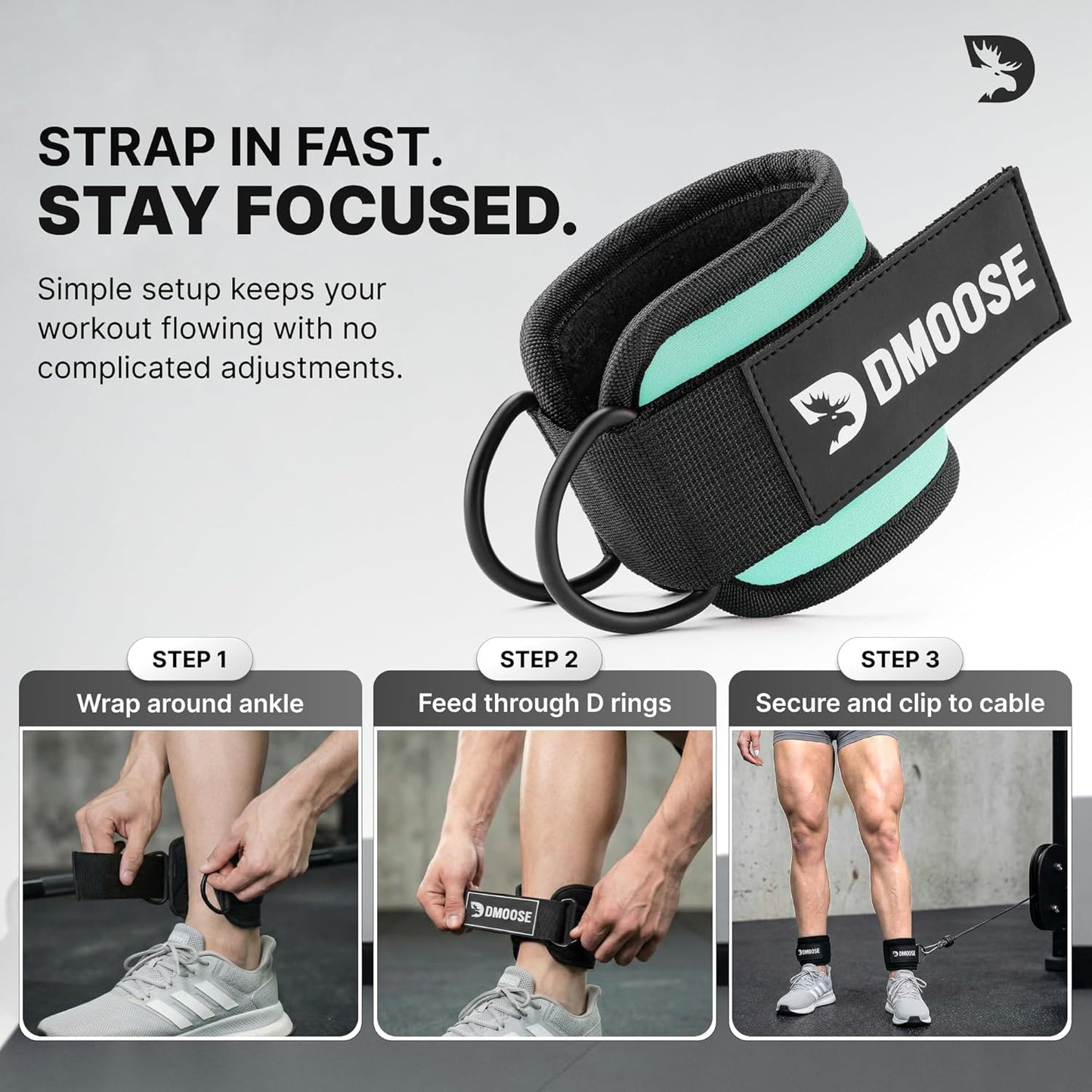 DMoose Ankle Strap for Cable Machine - One Size Fit with Premium Padding, Workout Kickback Ankle Cuffs, Ankle Bands for Working Out, Booty Workouts, Leg Extension, Hip Abductors & Lower Body Exercises