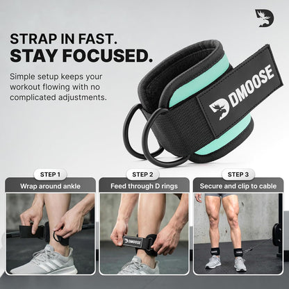 DMoose Ankle Strap for Cable Machine - One Size Fit with Premium Padding, Workout Kickback Ankle Cuffs, Ankle Bands for Working Out, Booty Workouts, Leg Extension, Hip Abductors & Lower Body Exercises