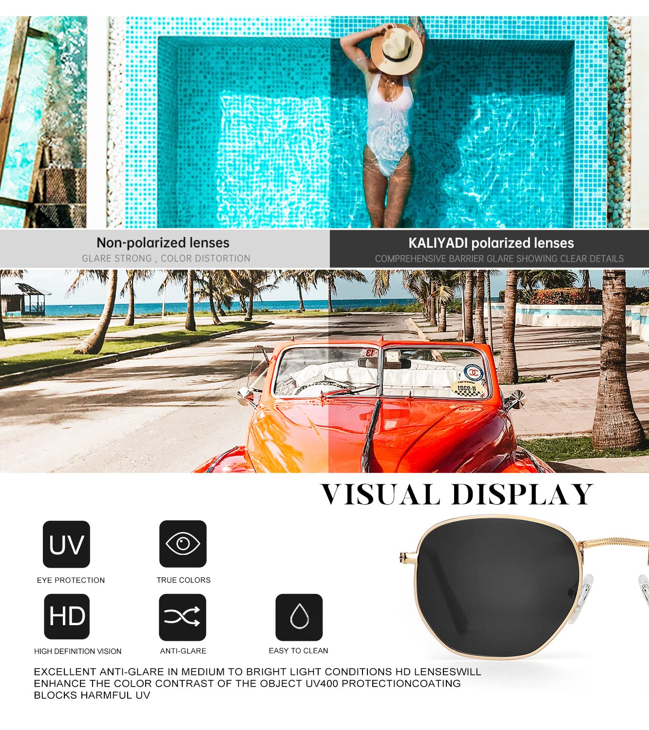 KALIYADI Sonnenbrillen für Damen und Herren Polarisiert Hexagon Damensonnenbrillen Trendy Metallrahmen UV-Schutz (Gold Rahmen Grau Linse)