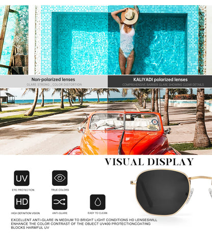 KALIYADI Sonnenbrillen für Damen und Herren Polarisiert Hexagon Damensonnenbrillen Trendy Metallrahmen UV-Schutz (Gold Rahmen Grau Linse)