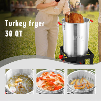 Feasto 10 Qt Outdoor Propane Gas Fish Fryer Pot Kit with Strainer Basket | Aluminum, 50,000 BTU Burner, Adjustable 0-5 PSI Regulator, Perfect for Boiling and Frying