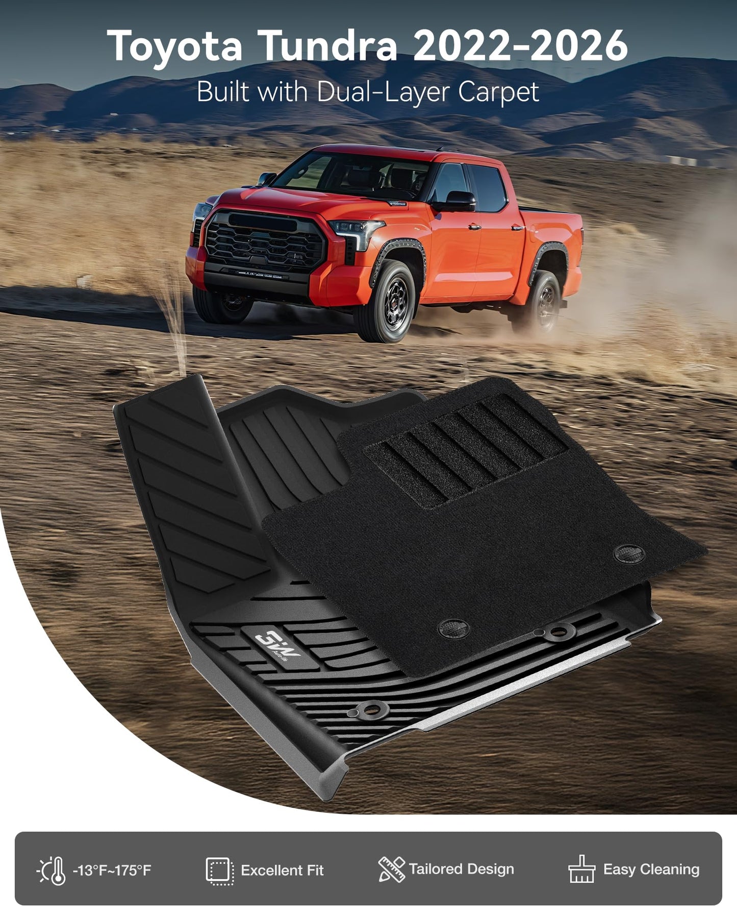 3W Floor Mats for Toyota Tacoma 2024 2025 2026 Double Cab Auto Tran(Not Fit Hybrid & XtraCab), TPE All Weather Custom Fit Floor Liner for Tacoma TRD/SR/SR5/limited Car Liners.