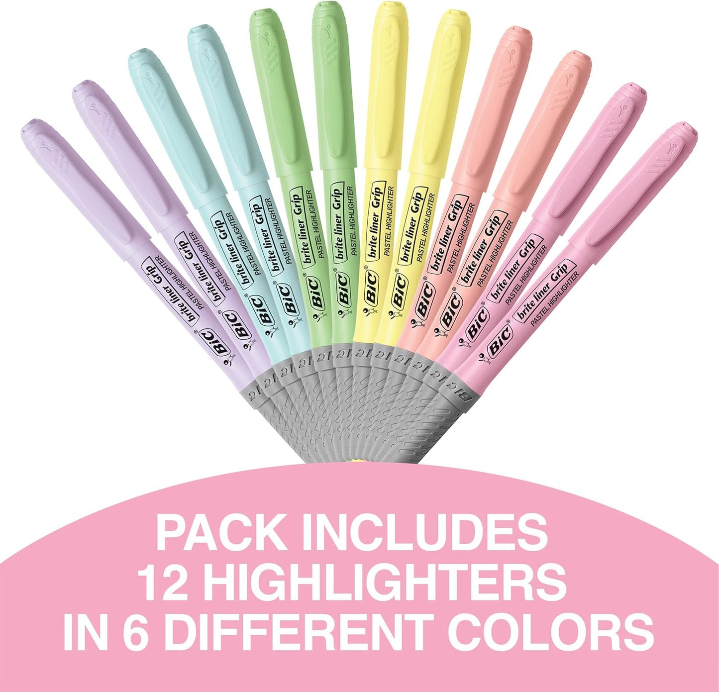 BIC Brite Liner Textmarker-Set Pastell, Keilspitze für feine und breite Linien, 6er-Pack in verschiedenen Farben