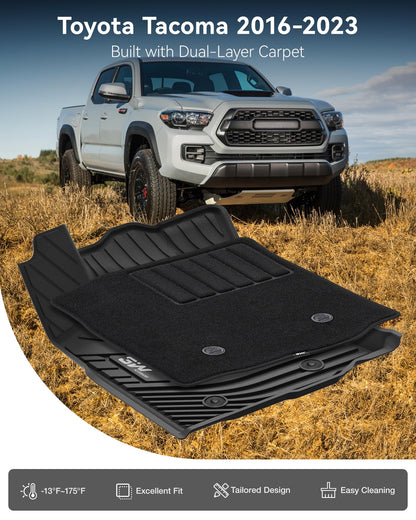 3W Floor Mats for Toyota Tacoma 2024 2025 2026 Double Cab Auto Tran(Not Fit Hybrid & XtraCab), TPE All Weather Custom Fit Floor Liner for Tacoma TRD/SR/SR5/limited Car Liners.
