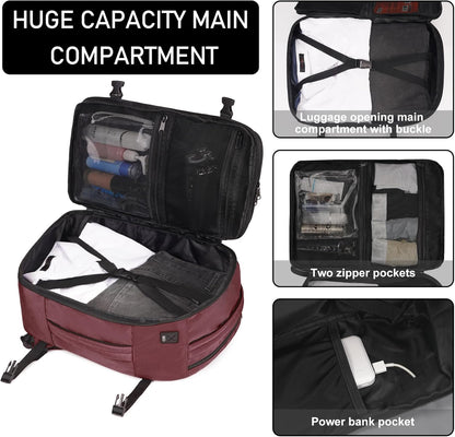 ECOHUB 16'' Reise-Rucksack Handgepäck Unterseat-Rucksack Persönlicher Gegenstand Flugzeug-Reisetasche mit 13 Taschen Handgepäck Flaschenhalter USB-Ladeanschluss Casual Daypack für Frauen Männer Schwarz