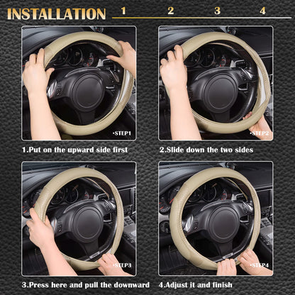 CAR PASS Line Rider Mikrofaser-Leder Sportlicher Lenkradbezug Universal Passend für 95% LKW, SUV, PKW, 36,8-38,1 cm Rutschfest Sicher Bequem Design (Schwarz-Grau)