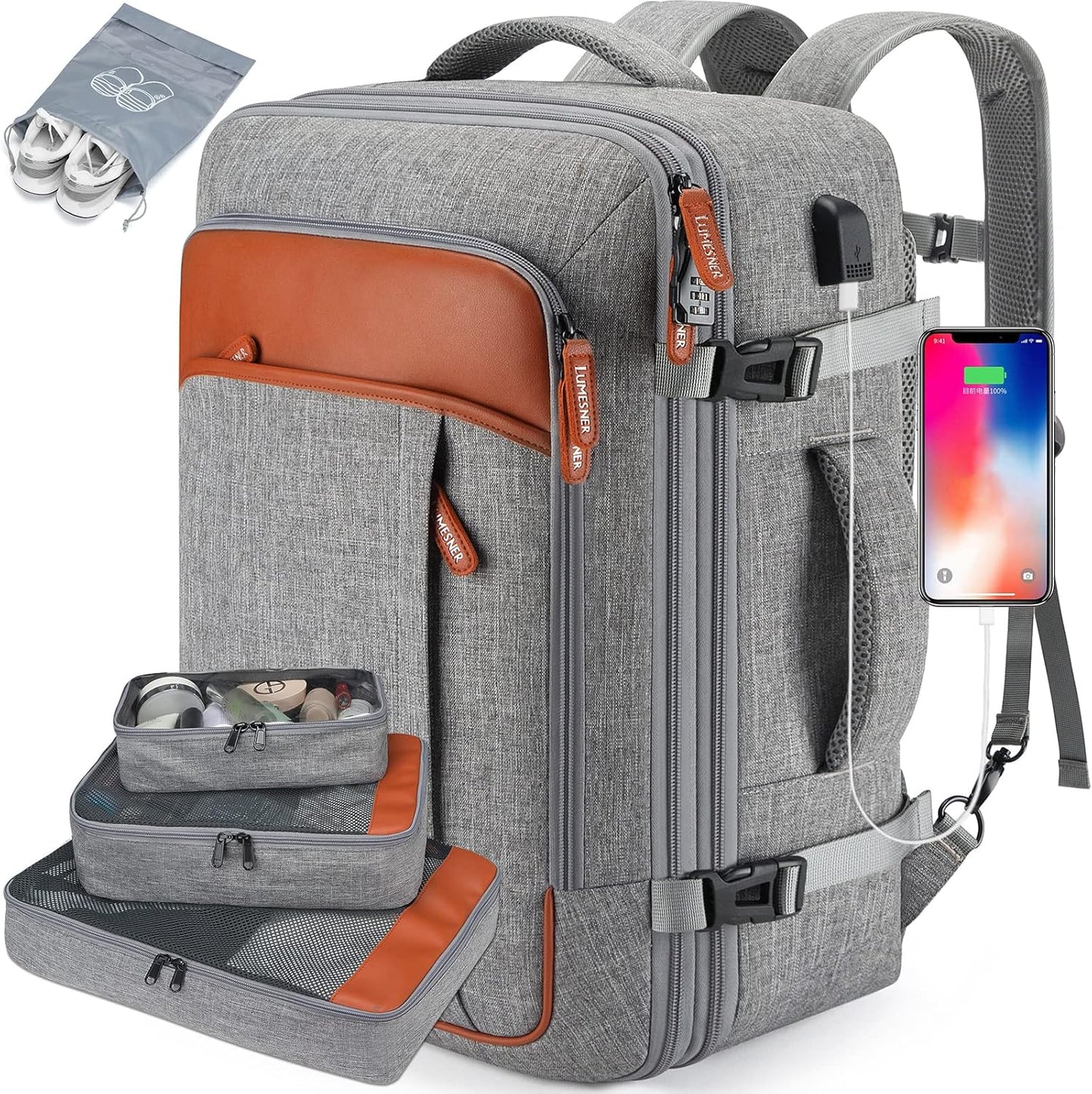 X-LargeGrey (Backpack With 3 Packing Cubes)