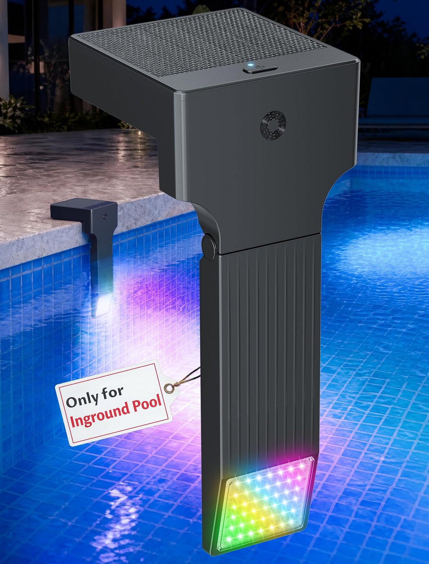 Solar Pool Lights Only for Metal Frame Above Ground Pools, 10-Color RGB 4-Mode LED Underwater Submersible Poolside Light with Auto Dusk Sensor, Waterproof Design, Remote & Timer Off, 1 Pack