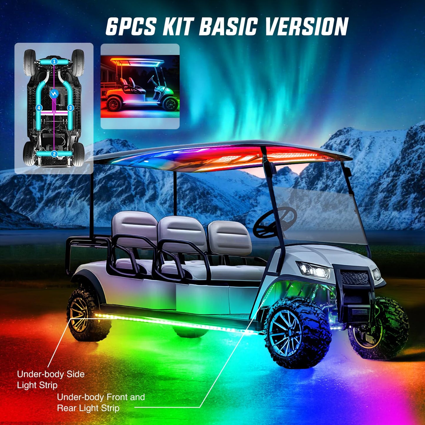 Nilight 6PCS Golf Cart Underbody Light Kit with Canopy Lights Dream Color Multi-Mode Neon Accent Lighting APP Remote Control Sound Active Music Sync IP67 Waterproof 12V-66V for EZGO Yamaha Club Car