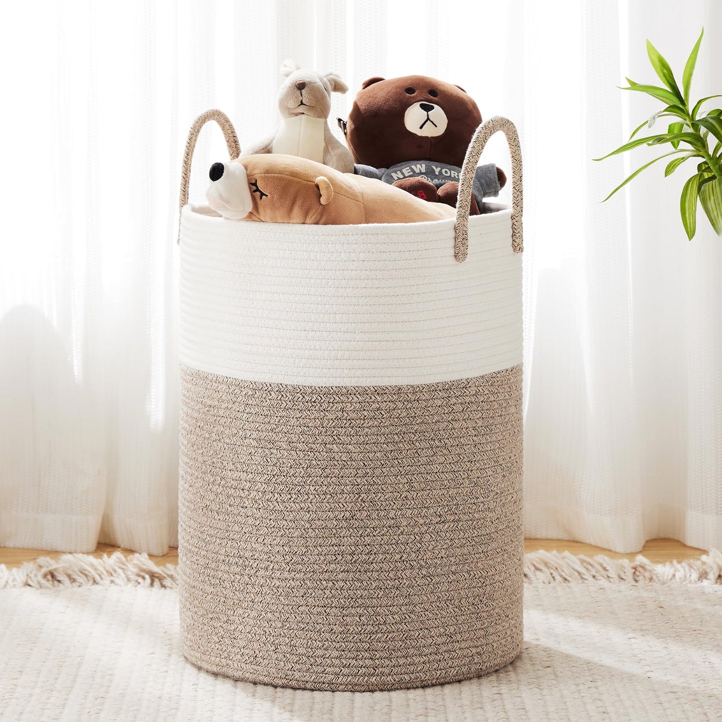 Woven Rope Laundry Hamper Basket by YOUDENOVA, 72L Tall Luandry Basket, Baby Nursery Hamper for Blanket Storage in Bedroom-Large-Jute
