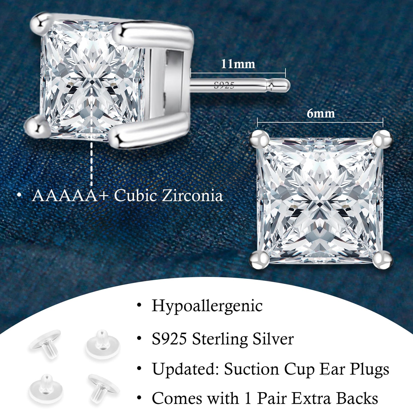 Sereney Dance Ohrringe 925 Sterling Silber Halo Stecker Hypoallergene Ohrringe für Damen, CZ 8 mm Runde Zirkonia Ohrstecker Ohrringe für Herren