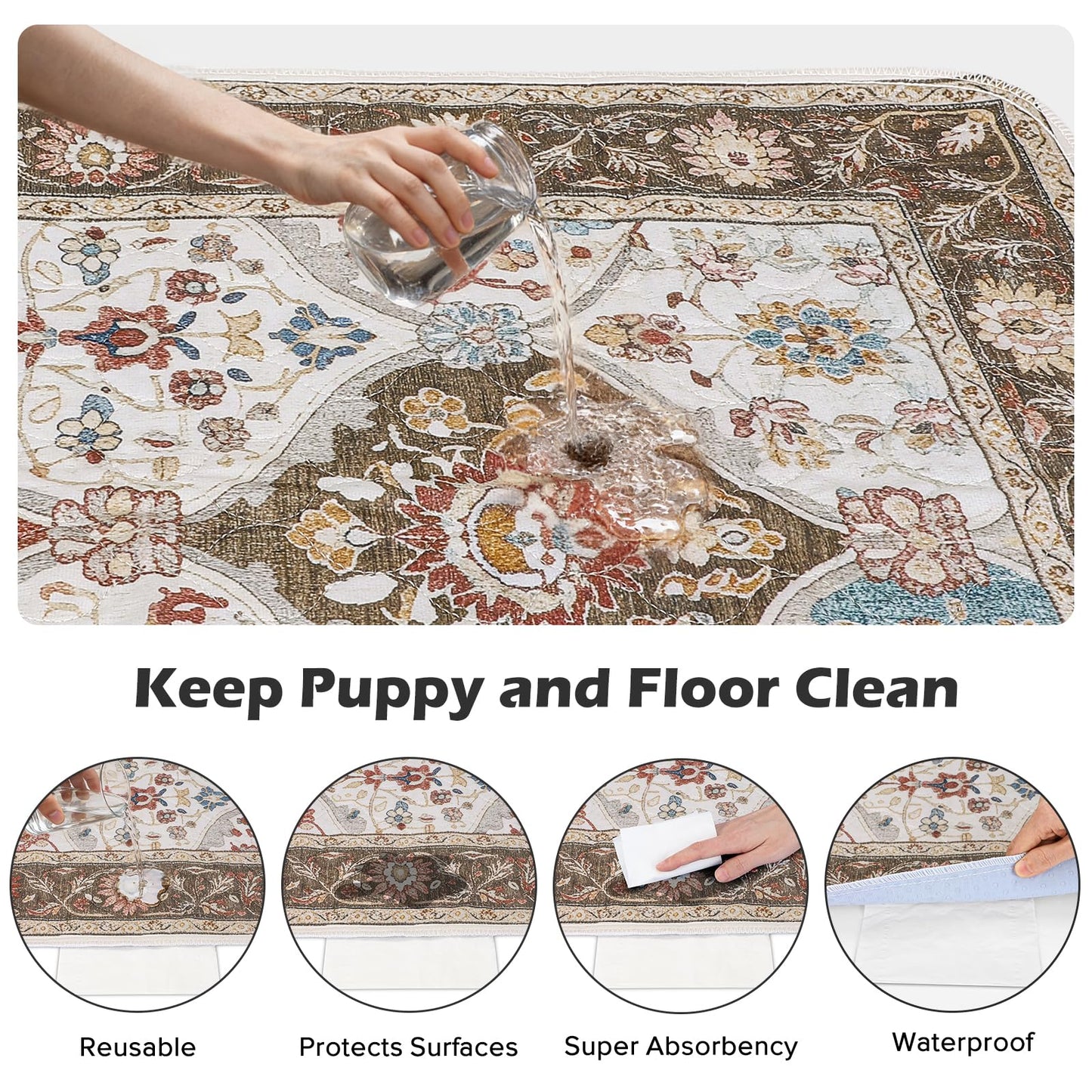 INVENHO Washable Pee Pads for Dogs 72"x72" Reusable Dog Pads Extra Large Upgrade Non-Slip Dog Pee Pads Heavy Absorbency Puppy Pee Pads Quick Dry Whelping Pads/Waterproof Puppy Training Pad
