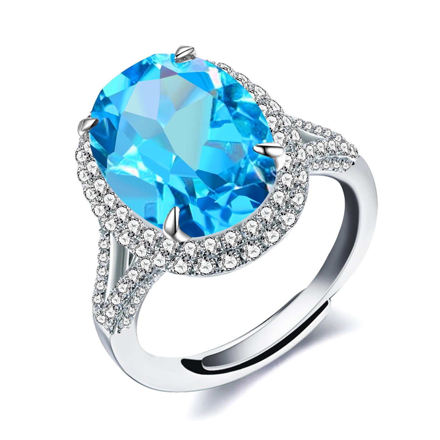 Created Sapphire Blue Cubic Zirconia Wedding Rings for Women, Open Size, Engagement Statement Jewelry Y664
