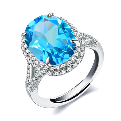 Created Sapphire Blue Cubic Zirconia Wedding Rings for Women, Open Size, Engagement Statement Jewelry Y664