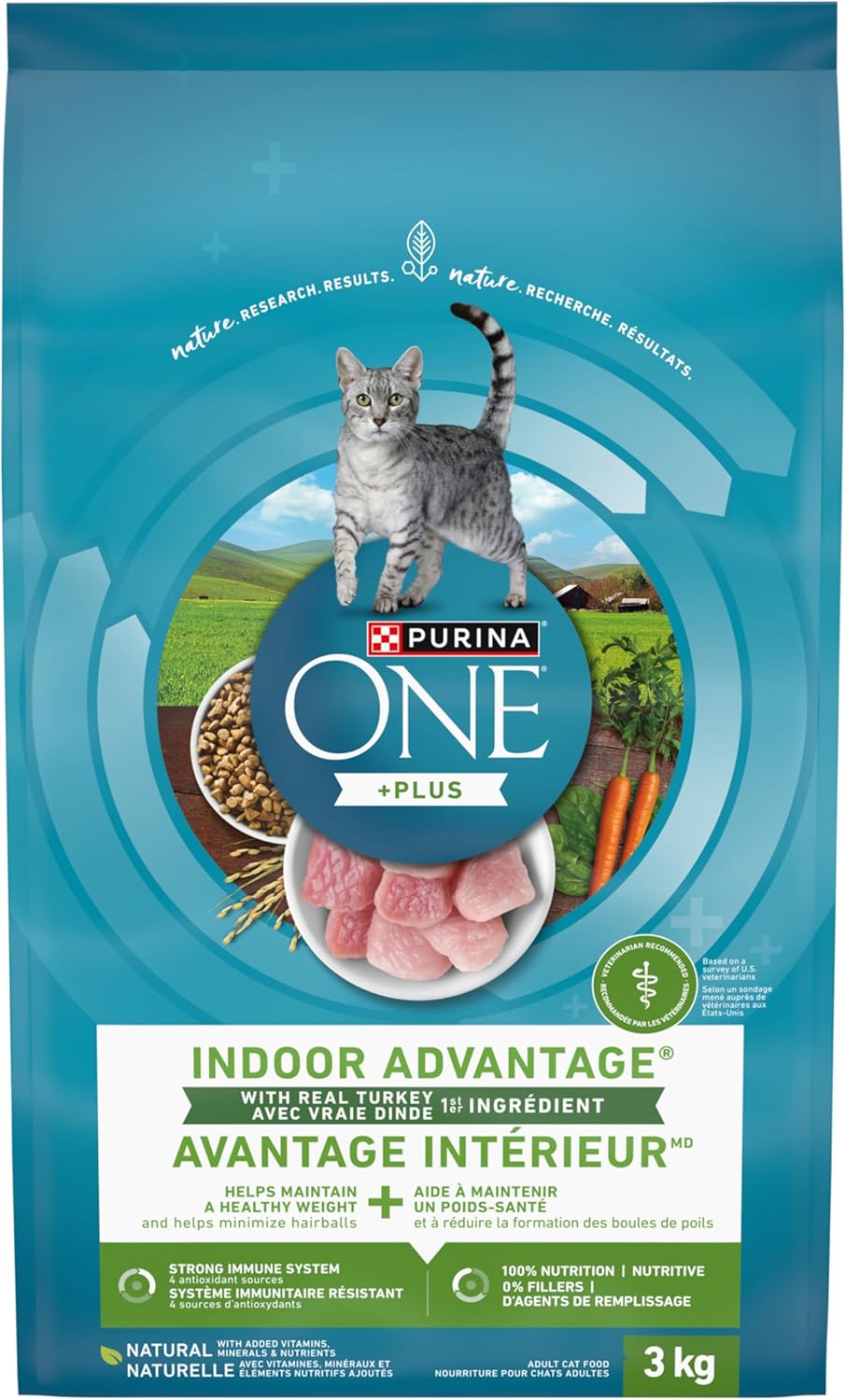 Purina ONE +Plus Trockenfutter für Katzen, Indoor Advantage Truthahn – 3-kg-Beutel