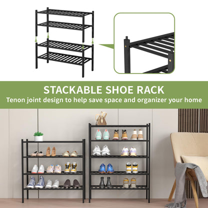 ROMGUAR CRAFT 3 Tier Bamboo Shoe Rack for Closet Free Standing Wood Shoe Shelf Storage Organizer for Entryway Small Space Stackable 27"x11"x20" (Natural)