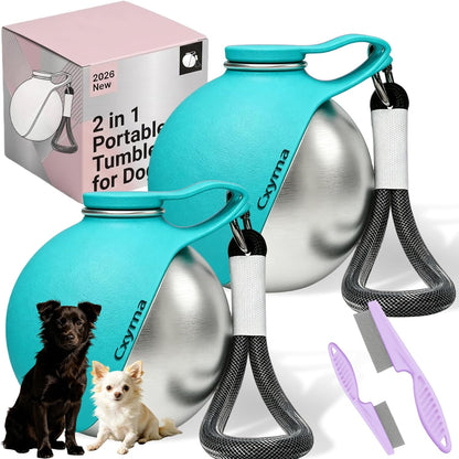 2 in 1 Portable Tumbler for Dogs, 2026 New 10Oz Stainless Steel Dog Water Bottle with Silicone Foldable Bowl, Leak-Proof 2 in 1 Portable Small Dog Water Bottle for Walking, Hiking & Travel (10Oz-Blue)