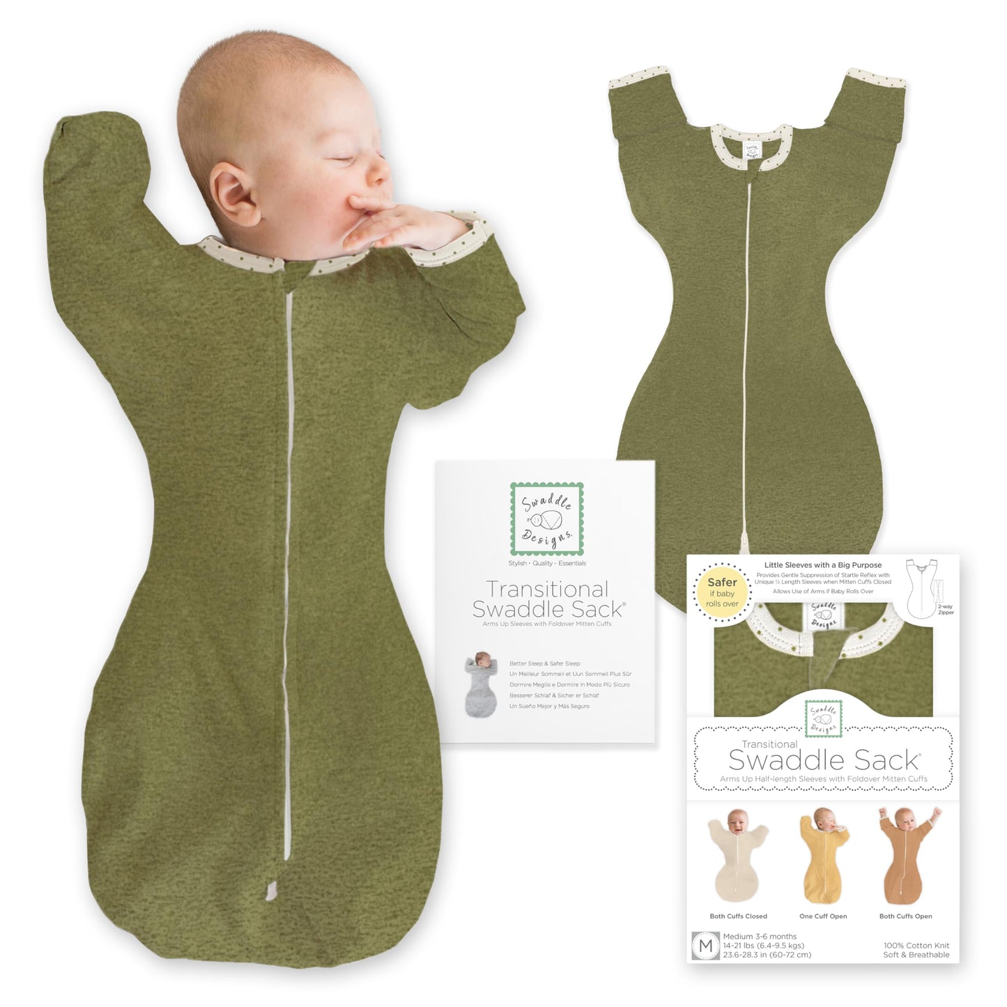 SwaddleDesigns Swaddle Sack with Arms Up Half-Length Sleeves and Mitten Cuffs,