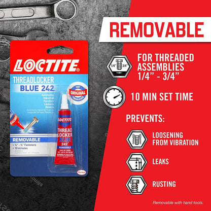 Loctite Threadlocker Blue 242 - Removable Thread Lock Glue for Nuts, Bolts, & Fasteners, Medium Strength Screw Glue to Prevent Loosening & Corrosion - 6 ml, 1 Pack