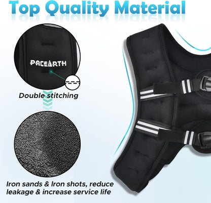 PACEARTH Gewichtsweste, 2,7 kg/4,5 kg/5,4 kg/7,2 kg/11,3 kg/13,6 kg Gewichtsweste mit reflektierendem Streifen, verstellbare Gewichtsweste für Männer und Frauen Training, Krafttraining, Laufen, Gehen, Joggen