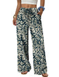 Sampeel Wide Leg Pants for Women Flowy Palazzo Drawstring Elastic Waist Trousers with Pockets Summer Beach Vacation Clothes