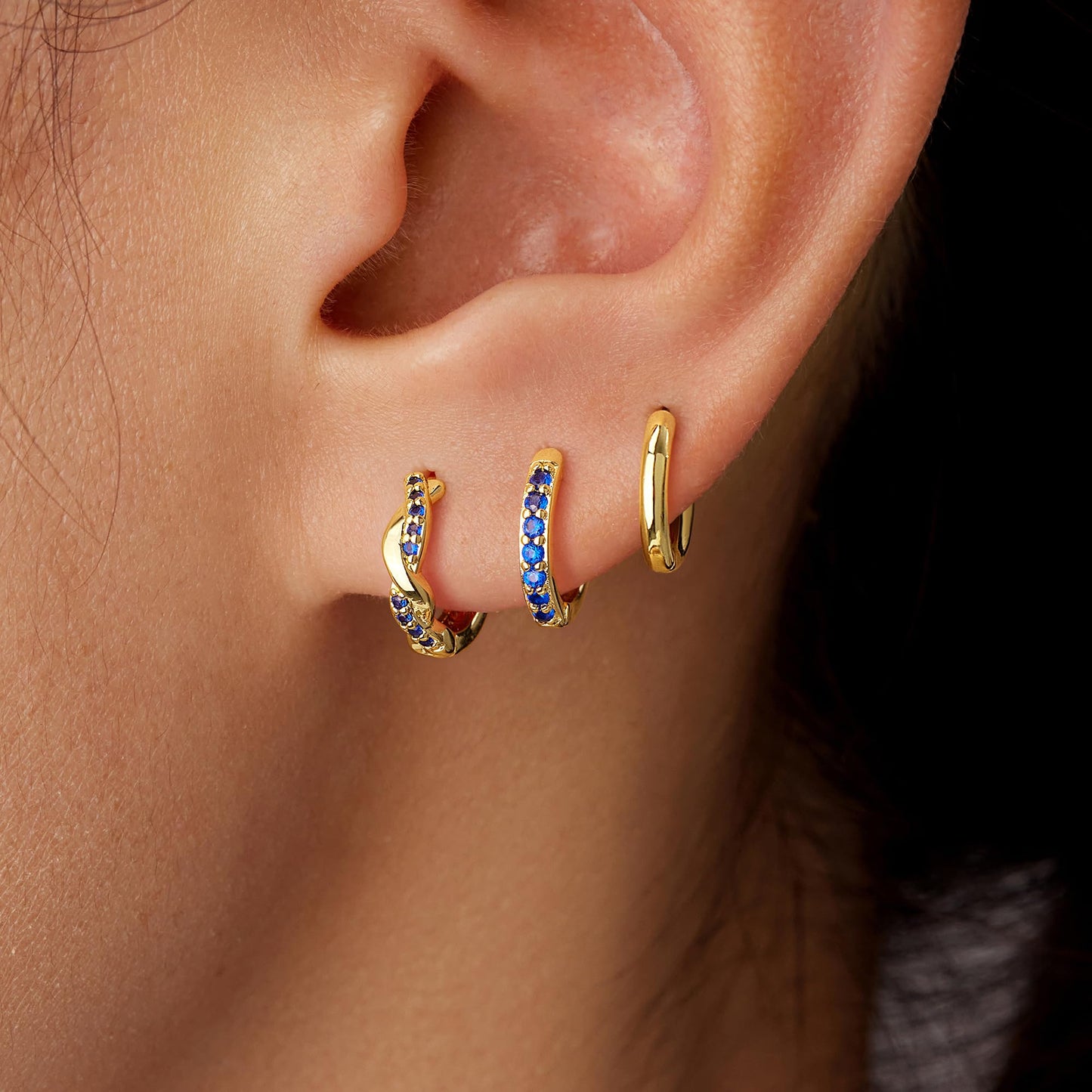 Inerney 14K Gold Plated Huggie Hoop Earrings for Women, Small Sterling Silver Earring Set Hypoallergenic Cartilage Helix Stacks, Mini Dainty Cute Trendy Birthstone Jewelry Gift for Multiple Piercings
