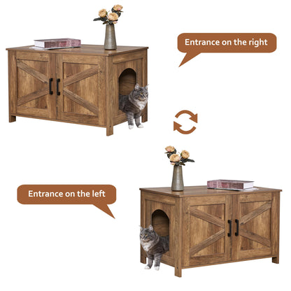 Homhedy Cat Litter Box Enclosure, Wooden Cat Washroom Furniture with Barn Door, Pet House, Fit Most of Litter Box, White