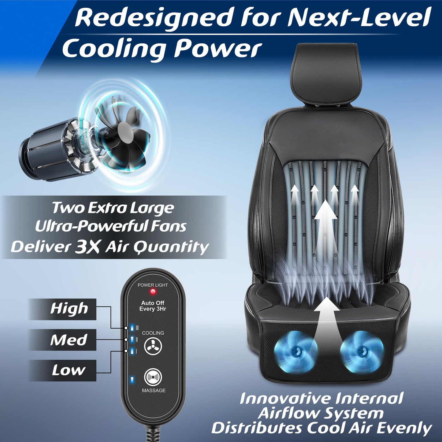 Paffenery 2026 Upgraded Cooling Car Seat Cover Front Seat, 12V-24V Ventilated Cooling Car Seat Cushion, Cooled Seat Cover for Car SUV Truck Universal Fit, Classic Black