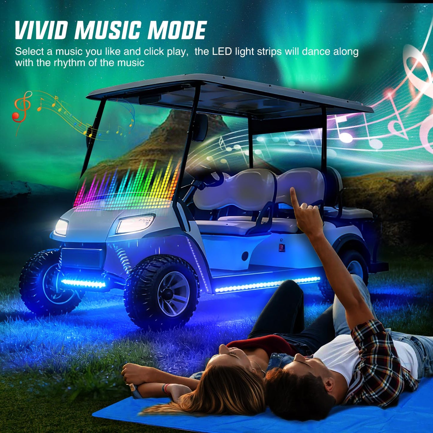 Nilight 6PCS Golf Cart Underbody Light Kit with Canopy Lights Dream Color Multi-Mode Neon Accent Lighting APP Remote Control Sound Active Music Sync IP67 Waterproof 12V-66V for EZGO Yamaha Club Car