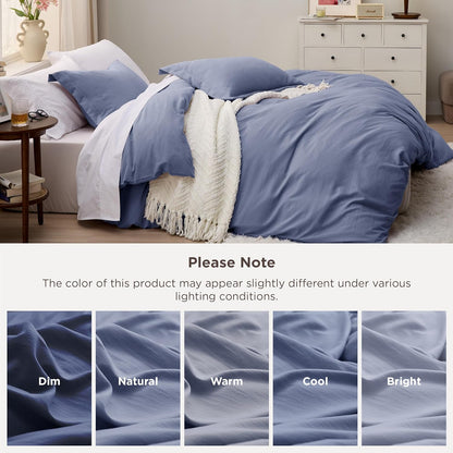 Funda nórdica blanca Bedsure, tamaño Queen, 3 piezas, aspecto de algodón prelavado, juego de cama extrasuave, incluye 1 funda nórdica de 228 x 228 cm con cierre de cremallera y 2 fundas de almohada, edredón no incluido