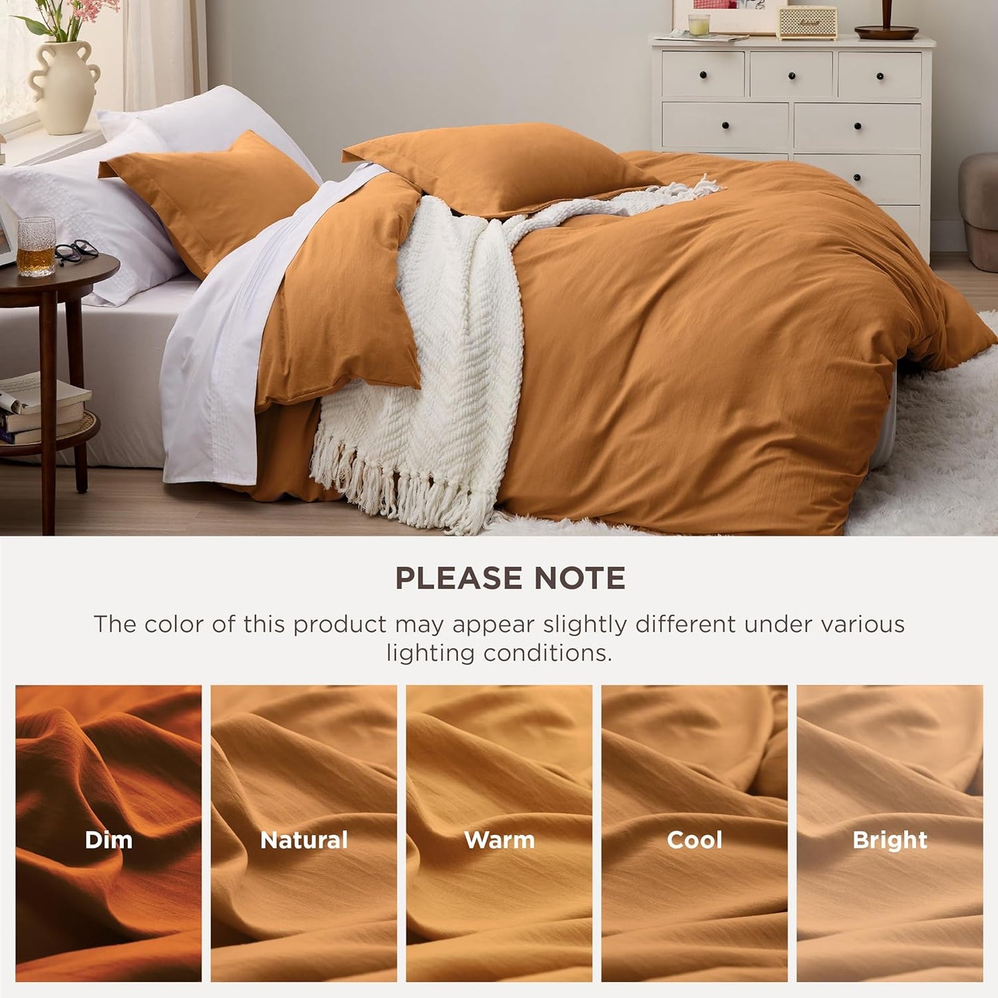 Funda nórdica blanca Bedsure, tamaño Queen, 3 piezas, aspecto de algodón prelavado, juego de cama extrasuave, incluye 1 funda nórdica de 228 x 228 cm con cierre de cremallera y 2 fundas de almohada, edredón no incluido