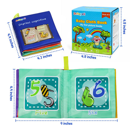 Dr.Rapeti Stoffbücher Babybücher Badebücher 6er-Pack für Babys Kleinkinder Kinder Raschelnd Quietschend Waschbar Beißfest Ungiftig Frühpädagogisch Geschenkbar